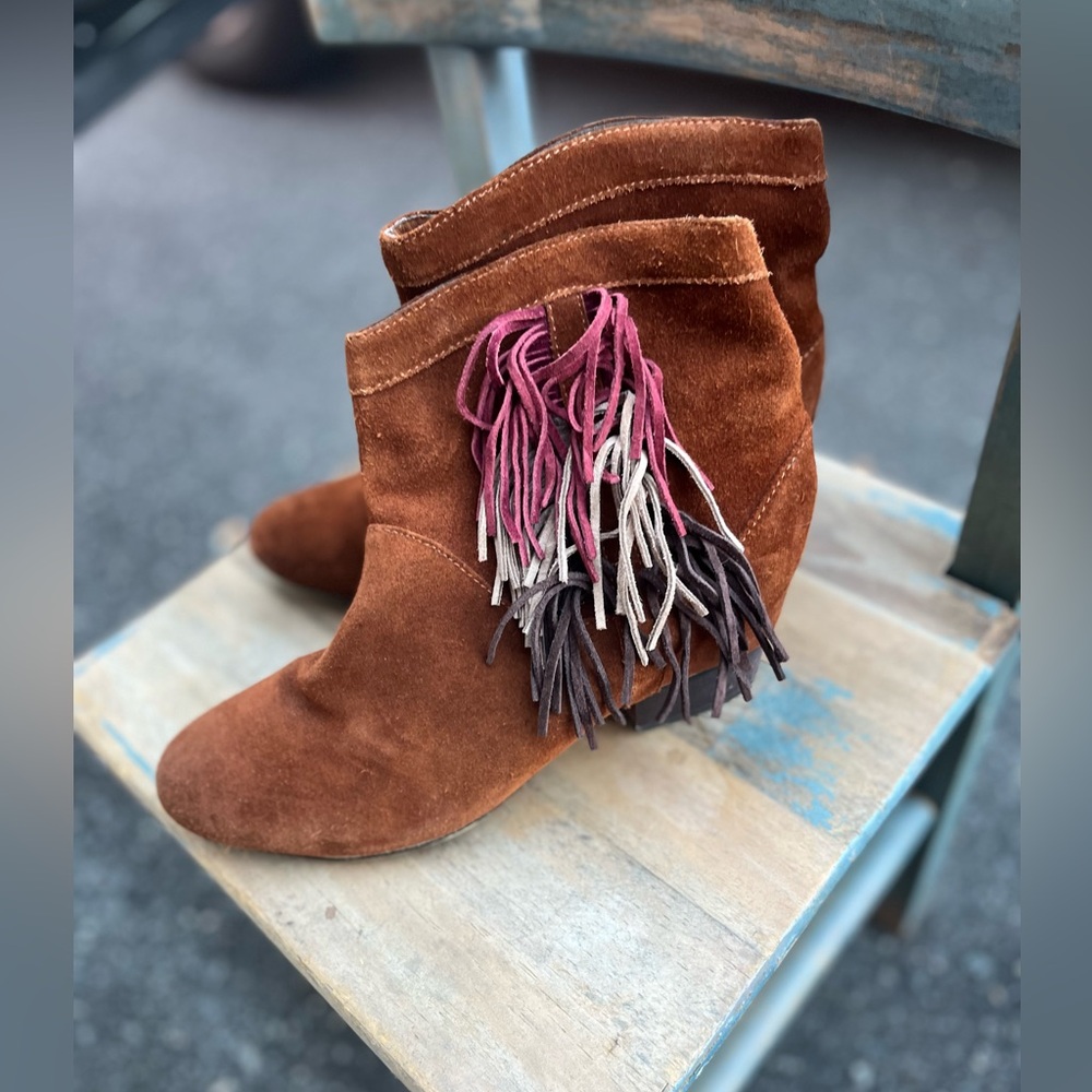 Anthropologie Matiko Suede Fringed Boots